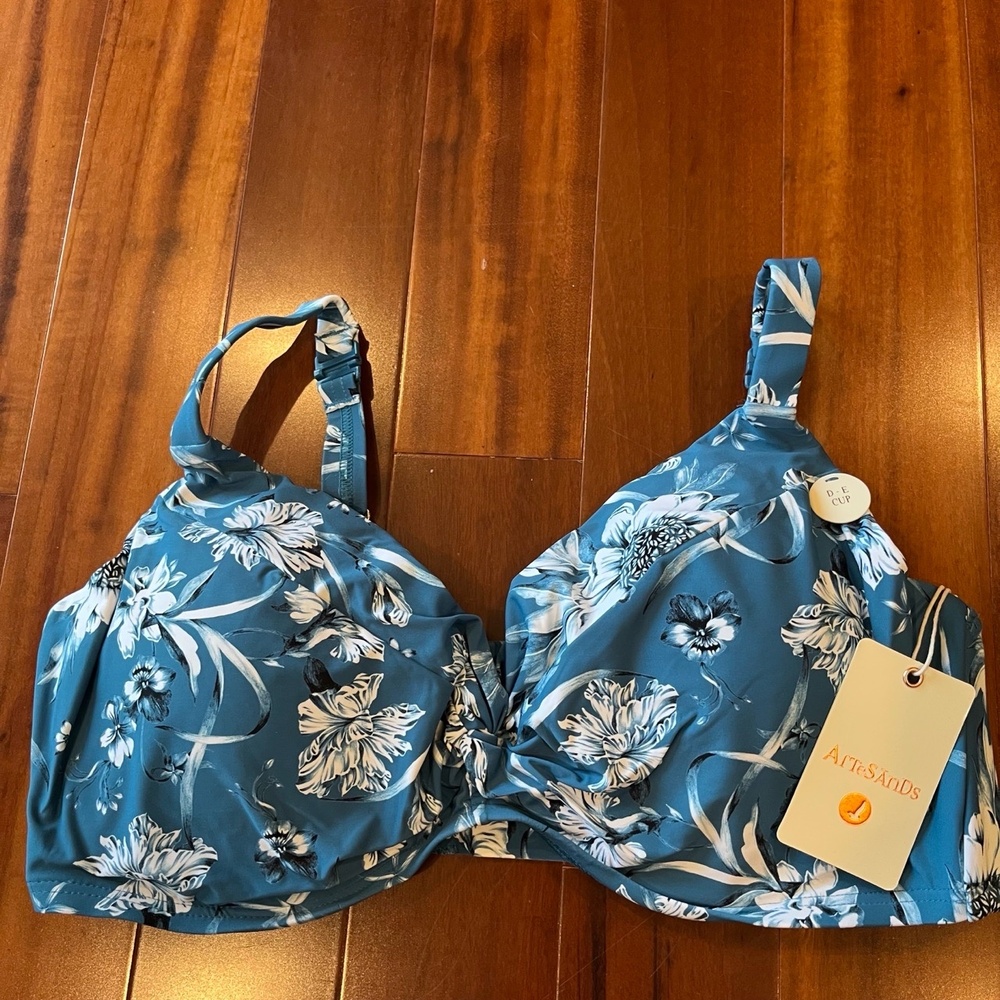 New NWT‎ ArteSands Bikini Swim Top Fleur Du Champ Cerulean Blue Size 14 D E Cup
